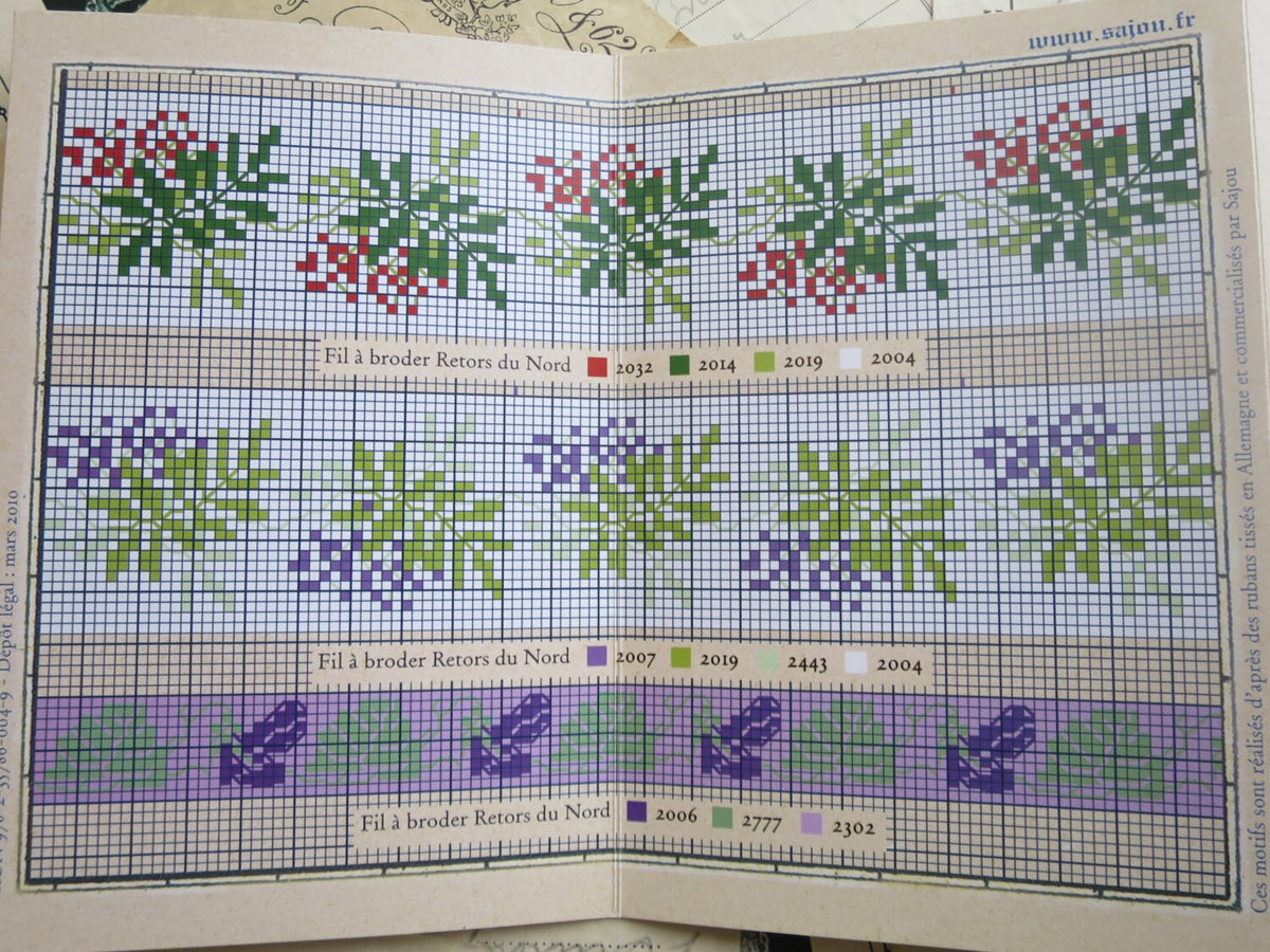 Sajou Red Cross Stitch Album 904- Vintage Ribbon Designs
