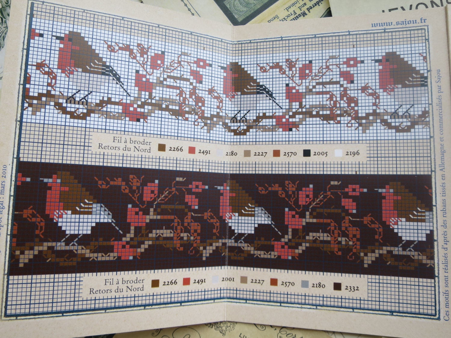 Sajou Red Cross Stitch Album 905- Vintage Ribbon Designs