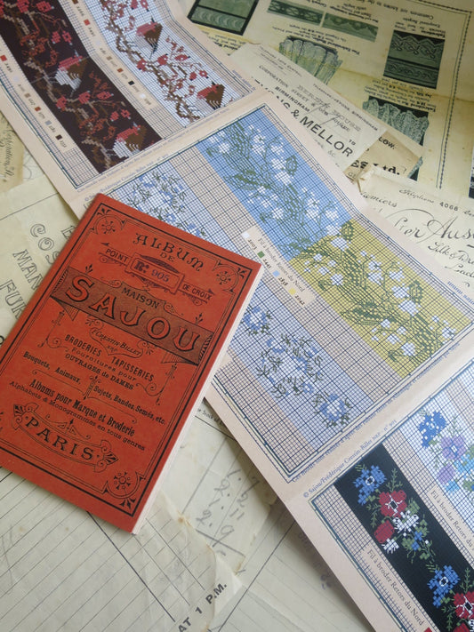 Sajou Red Cross Stitch Album 905- Vintage Ribbon Designs