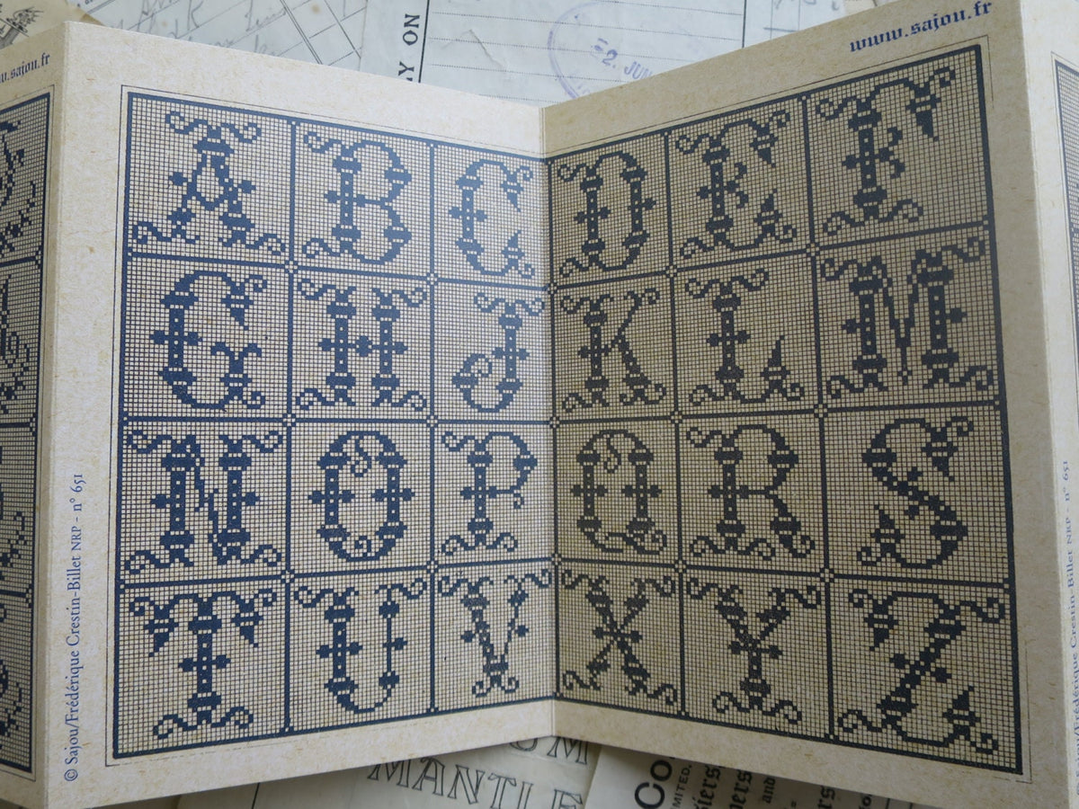 Sajou Green Cross Stitch Album No. 651 | French Vintage Alphabets Chart Book