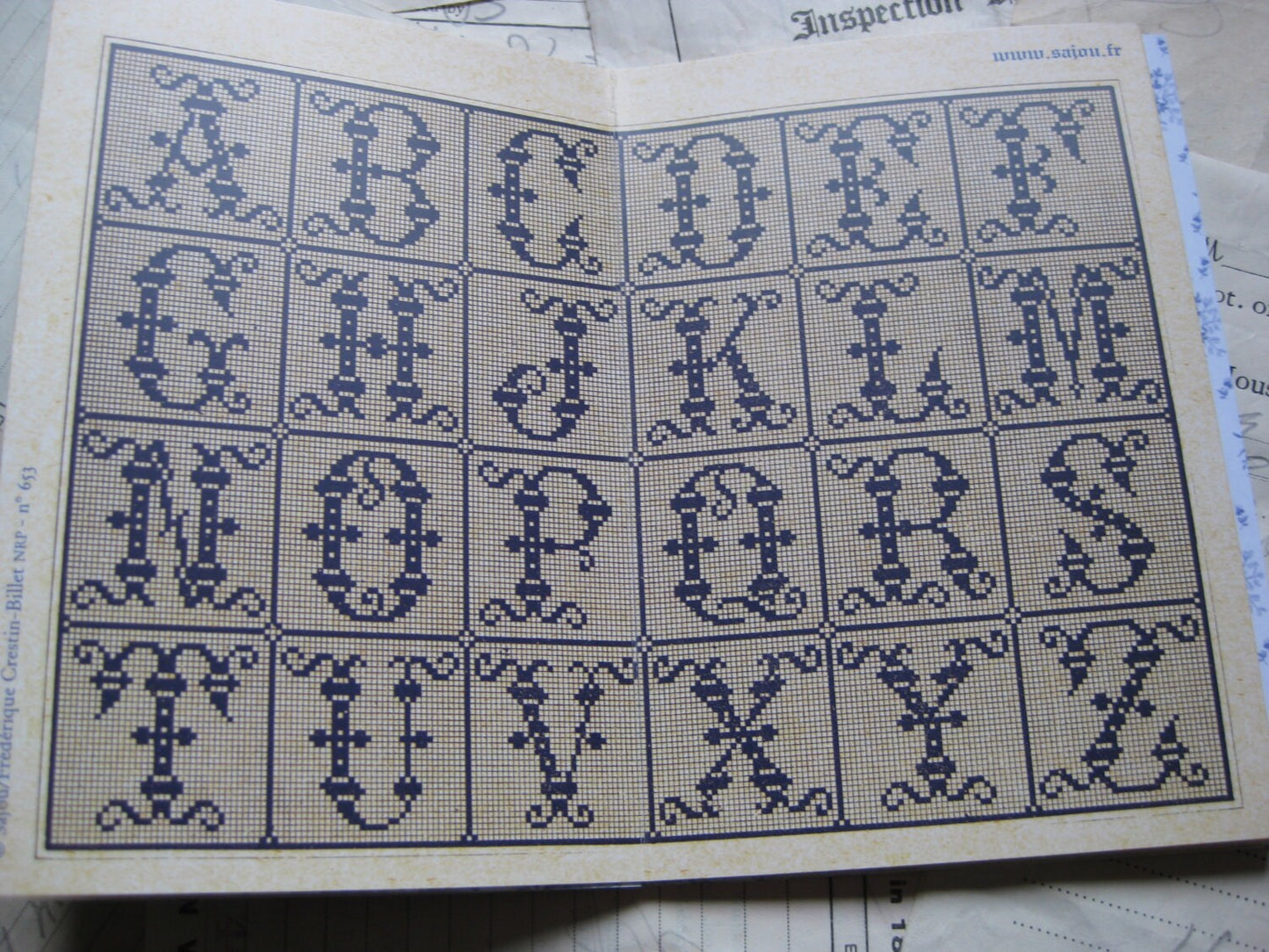 Sajou Green Cross Stitch Album 653- French Vintage Alphabets