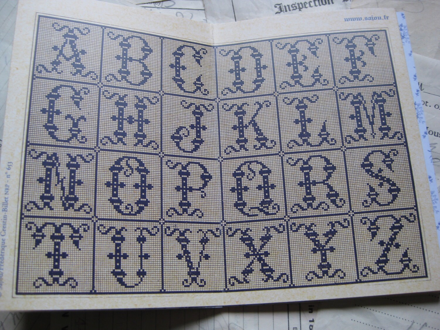 Sajou Green Cross Stitch Album 653- French Vintage Alphabets