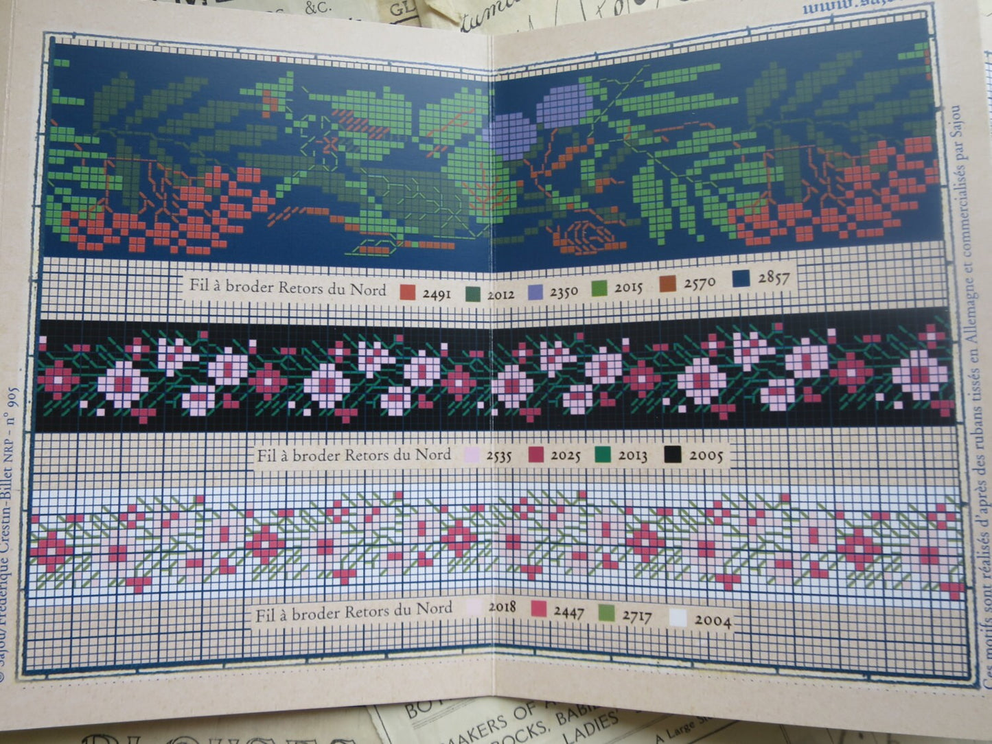 Sajou Red Cross Stitch Album 905- Vintage Ribbon Designs
