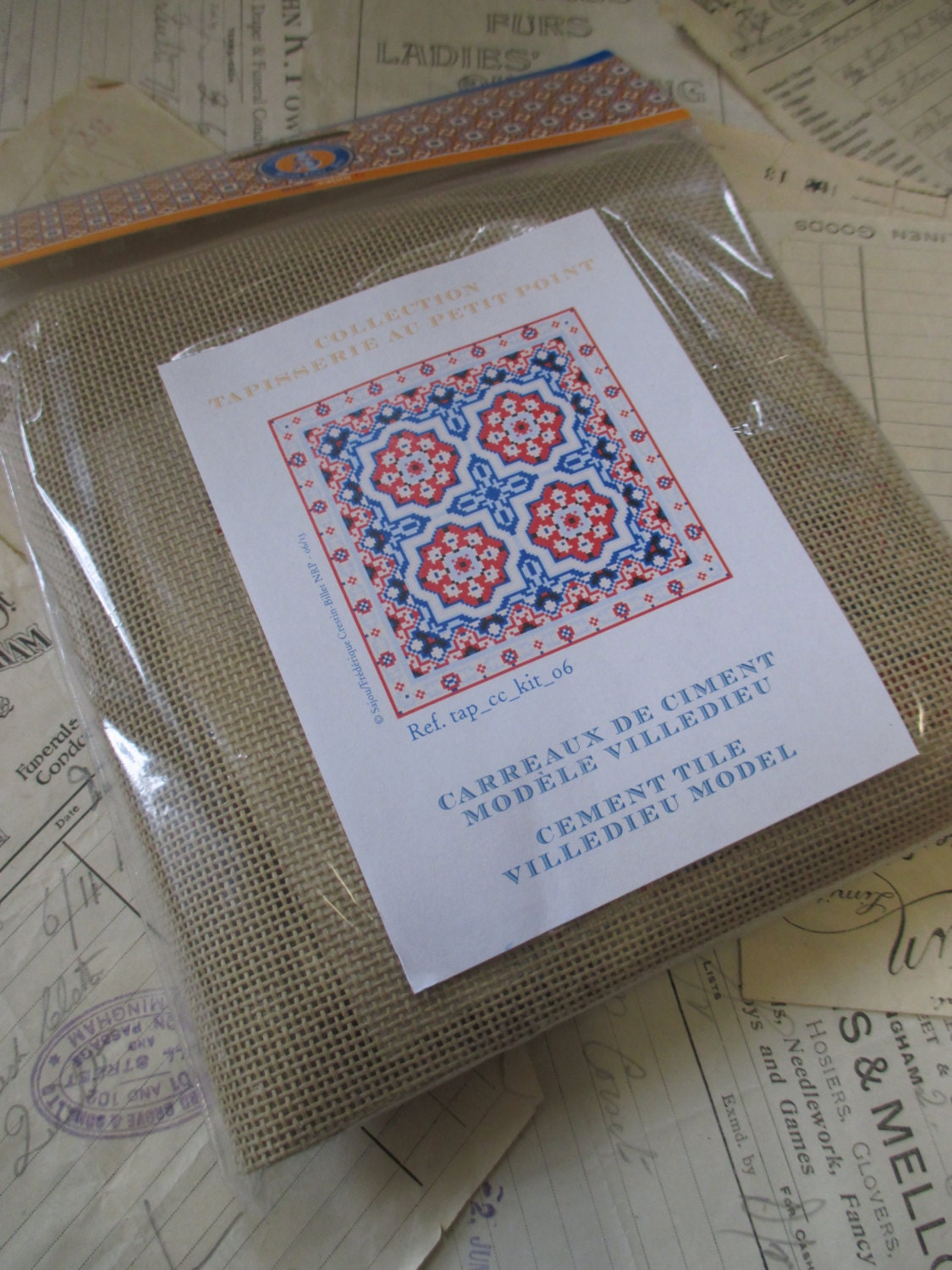 Sajou French Cement Tile Basketweave Needlepoint Tapestry Kit- Villedieu