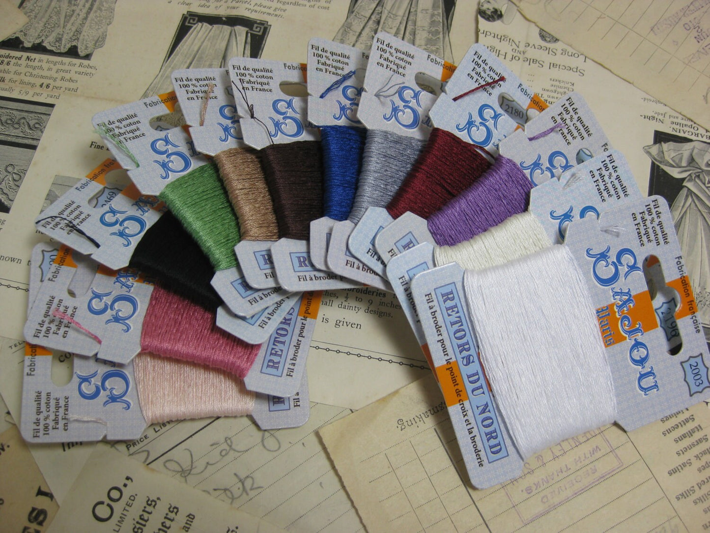Sajou Boxed Set 12 Cards Retours du Nord Embroidery Thread 100% Cotton- Vintage Colours