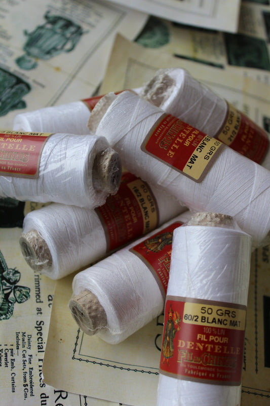 Sajou White Matt Linen Fil au Chinois Lace Making Thread- All Sizes- 18-60