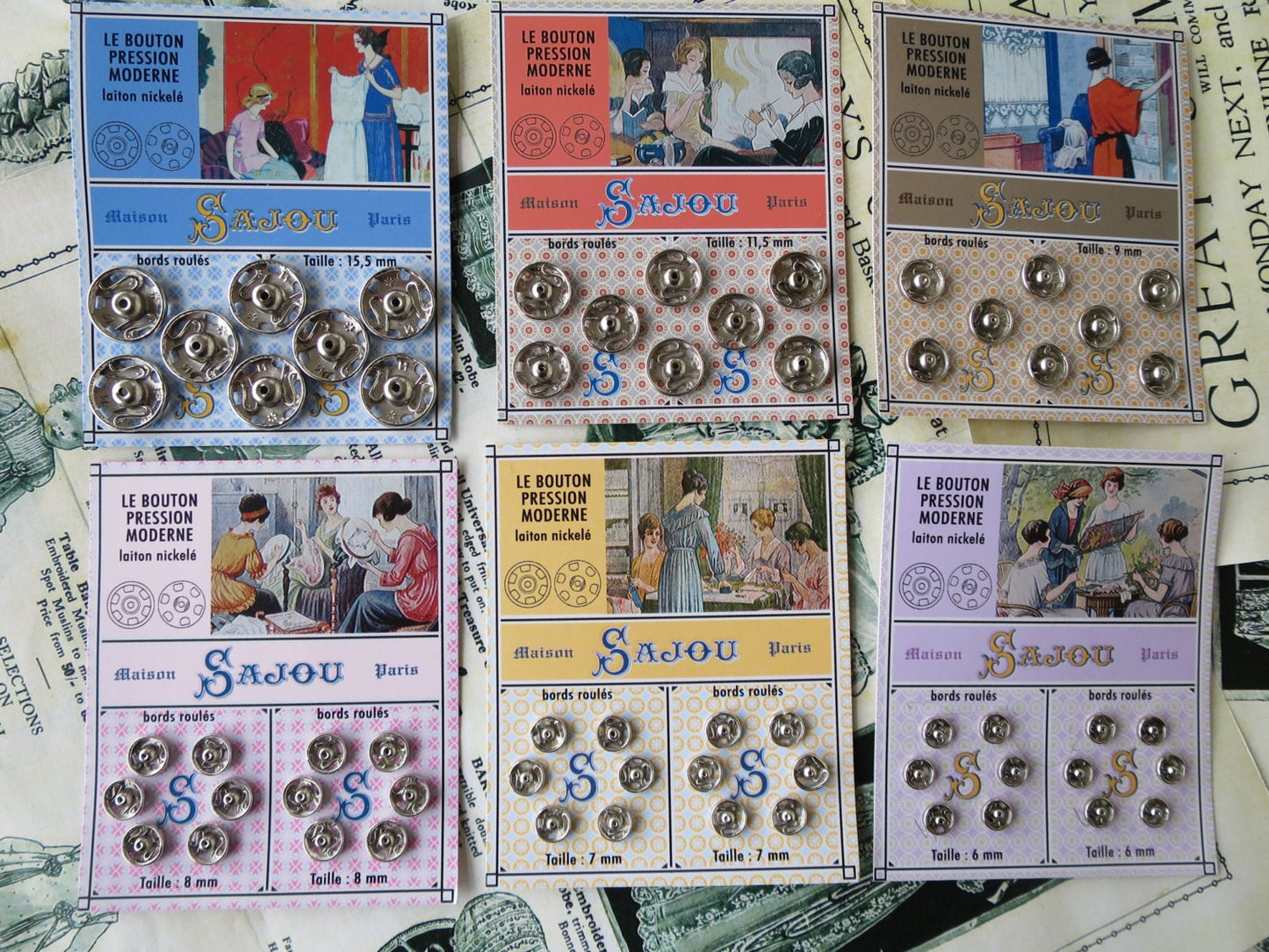 Sajou Nickle Carded Press Studs Snaps- Sizes- 6mm, 7mm, 8mm, 9mm, 11.5mm & 15.5mm