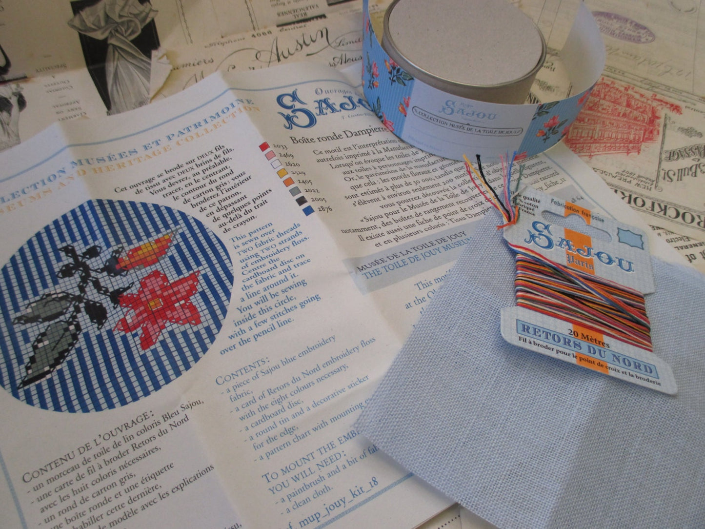 Sajou Museum & Heritage Toile du Jouy Cross Stitch Embroidery Kit- Dampierre Pot
