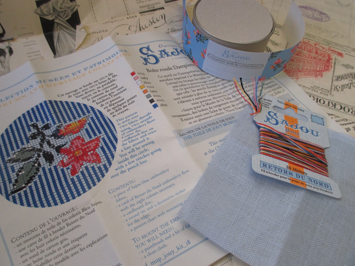 Sajou Museum & Heritage Toile du Jouy Cross Stitch Embroidery Kit- Dampierre Pot