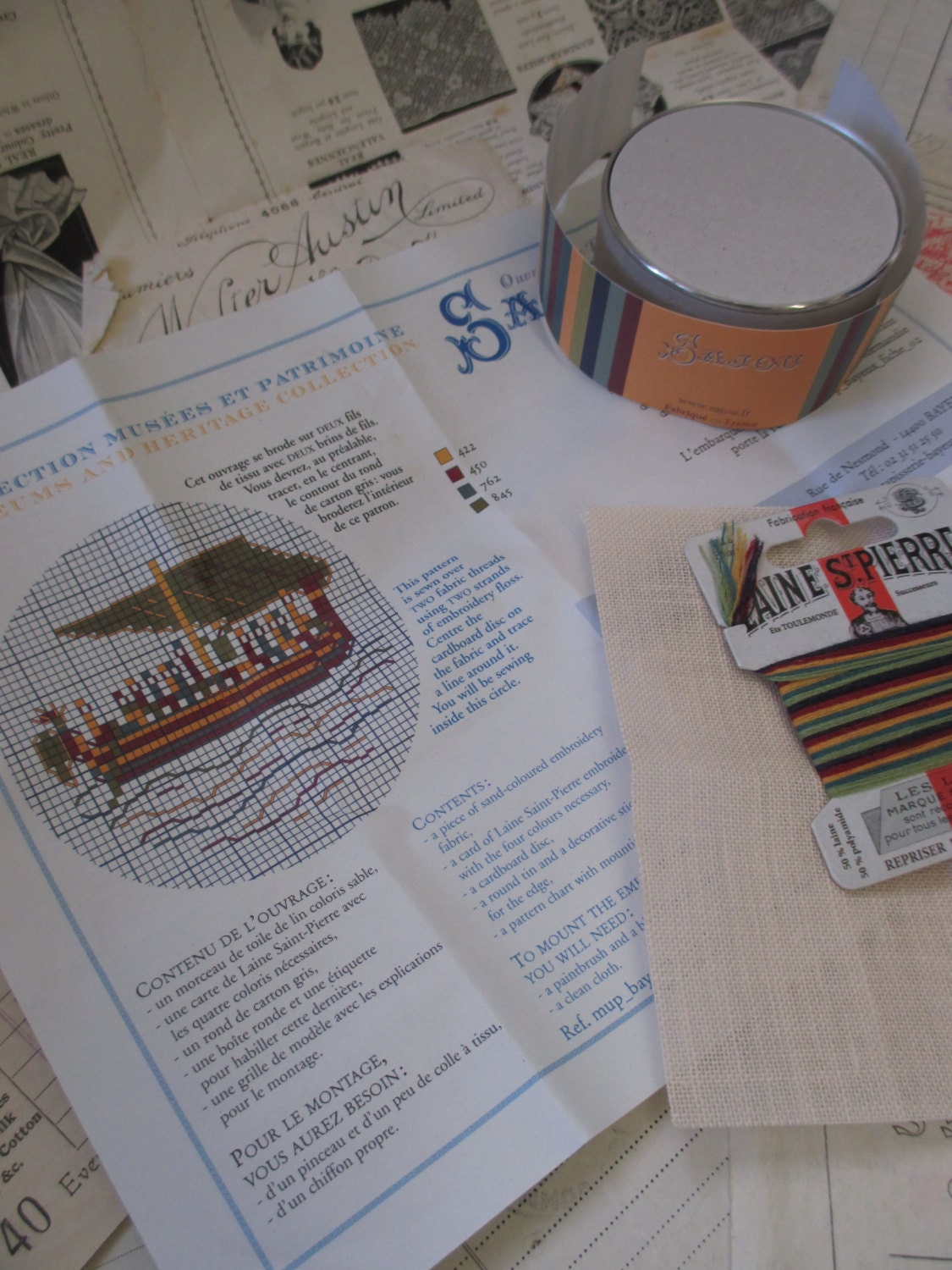 Sajou Museum & Heritage Bayeux Tapestry Cross Stitch Embroidery Kit- King Harold's Boat Pot