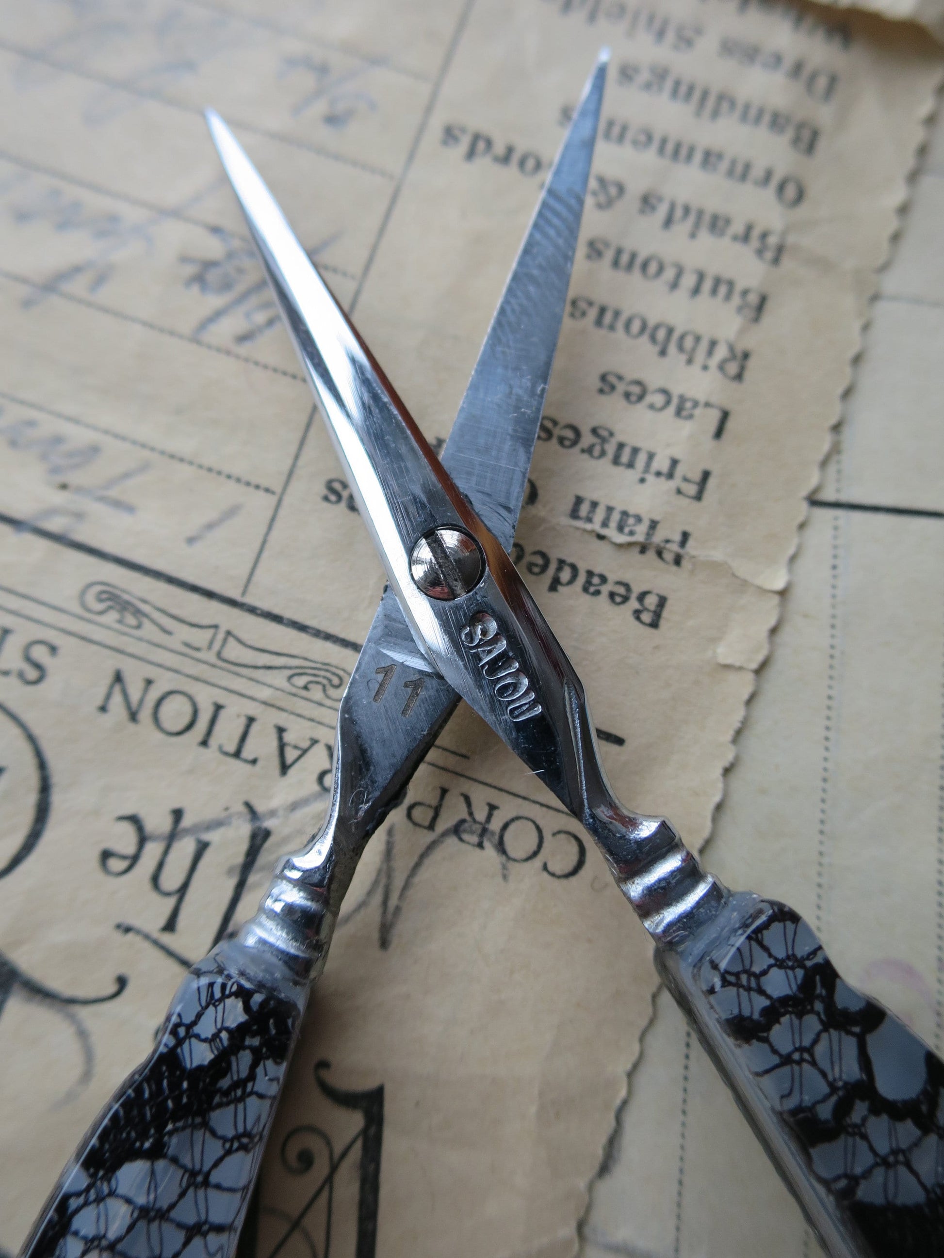 Limited Edition Black Calais Lace Sajou Hand Paired Embroidery Scissors