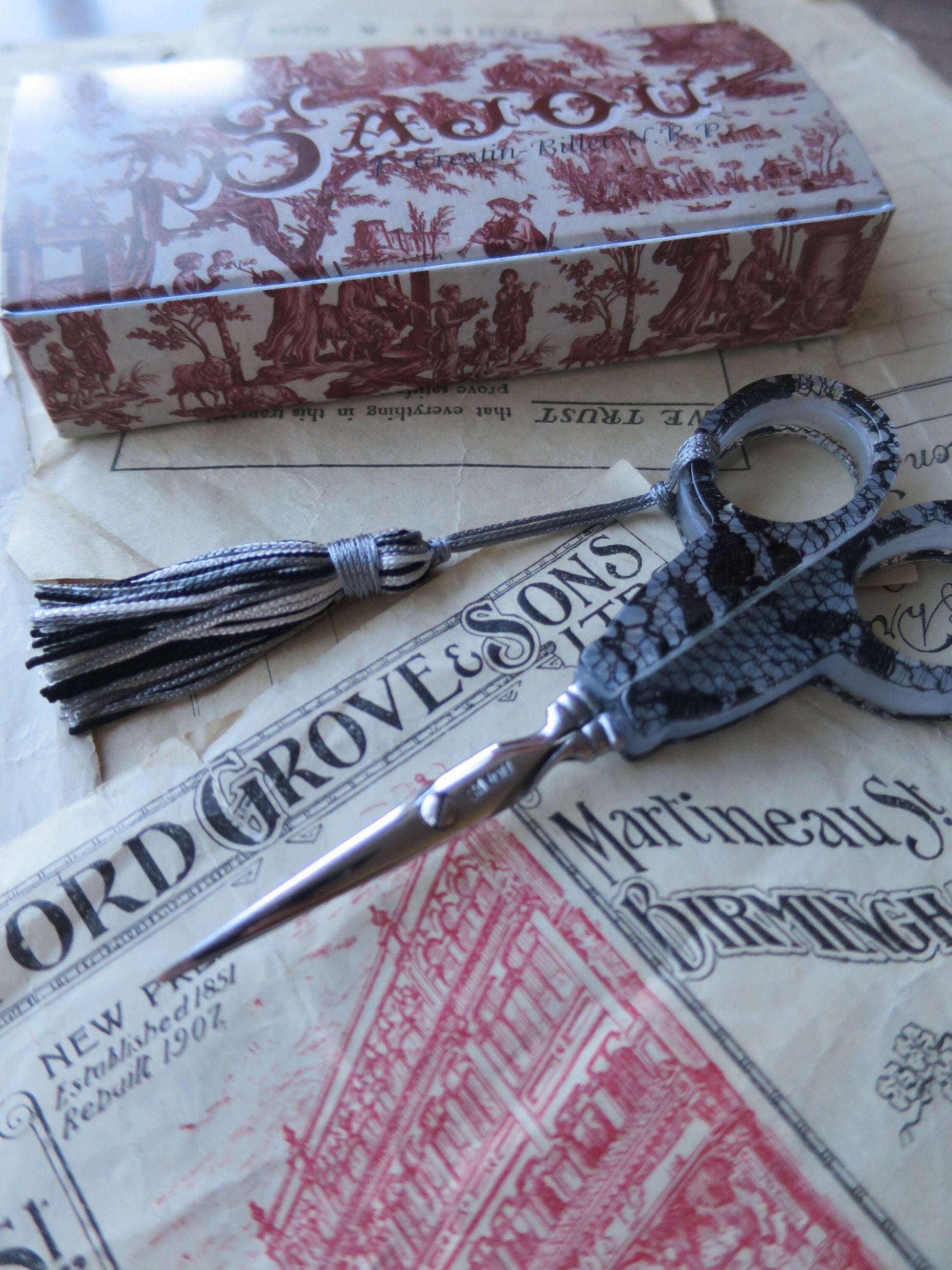 Limited Edition Black Calais Lace Sajou Hand Paired Embroidery Scissors
