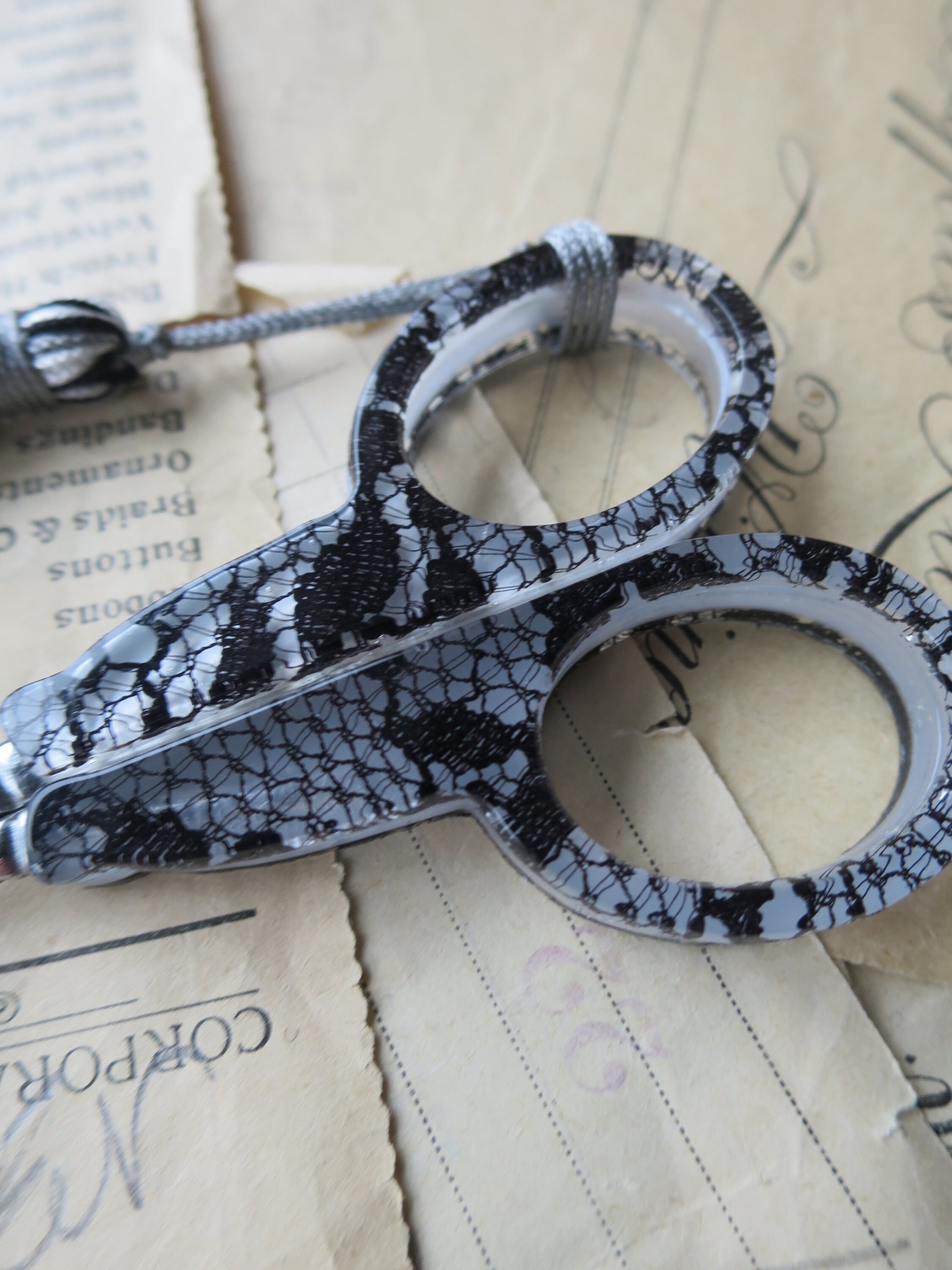 Limited Edition Black Calais Lace Sajou Hand Paired Embroidery Scissors