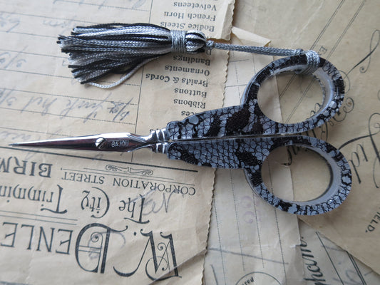 Limited Edition Black Calais Lace Sajou Hand Paired Embroidery Scissors
