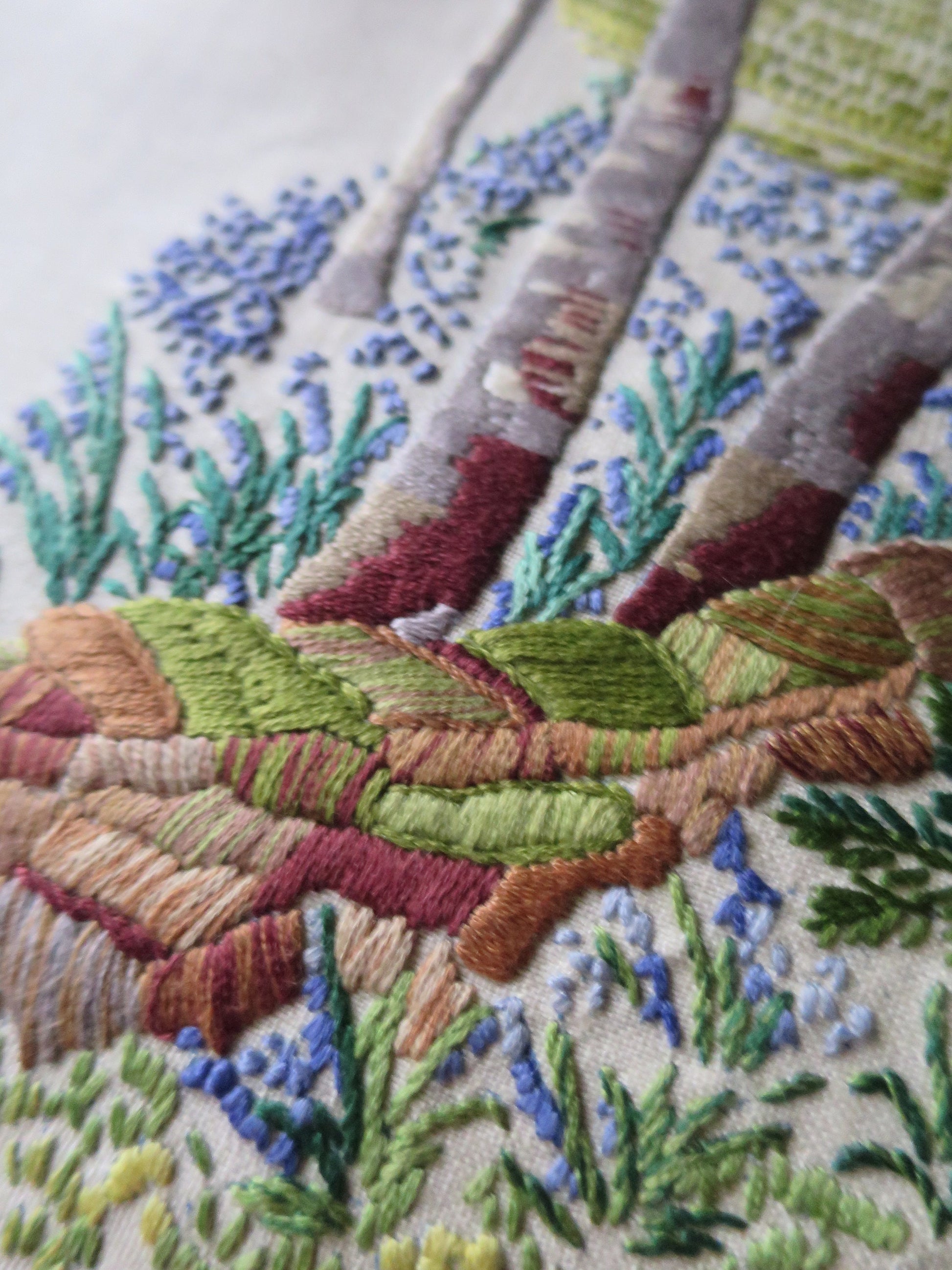 Vintage Hand Embroidered Panel- English Countryside