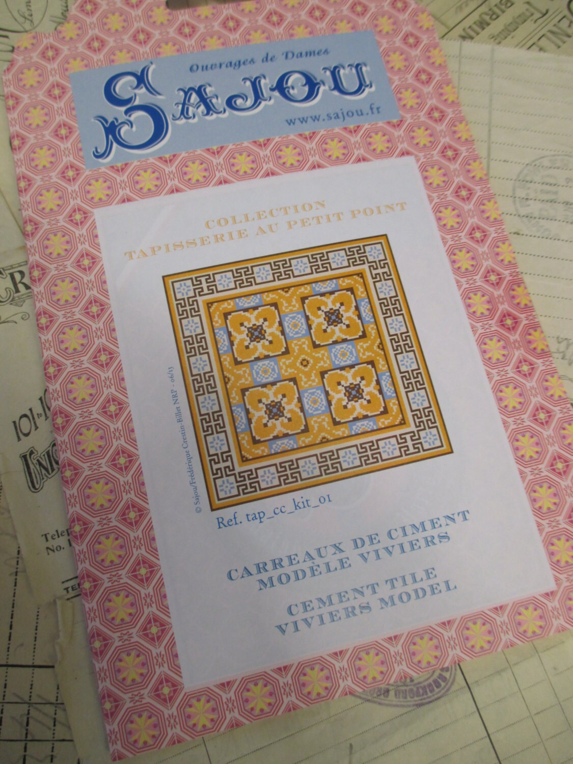 Sajou French Cement Tile Basketweave Needlepoint Tapestry Chart- Viviers