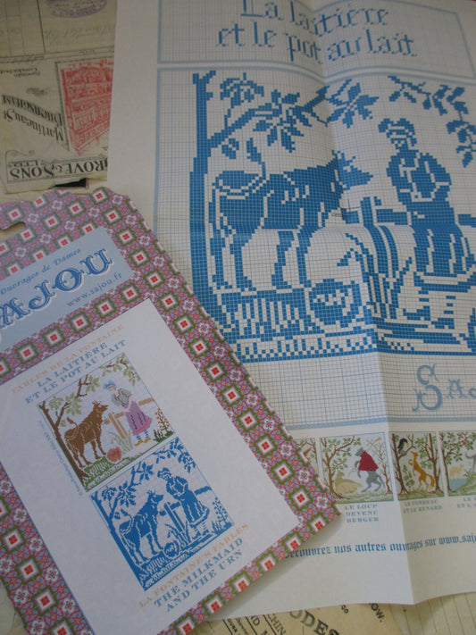 Sajou La Fontaine's Aesops Fables Embroidery Chart- The Milkmaid and the Urn