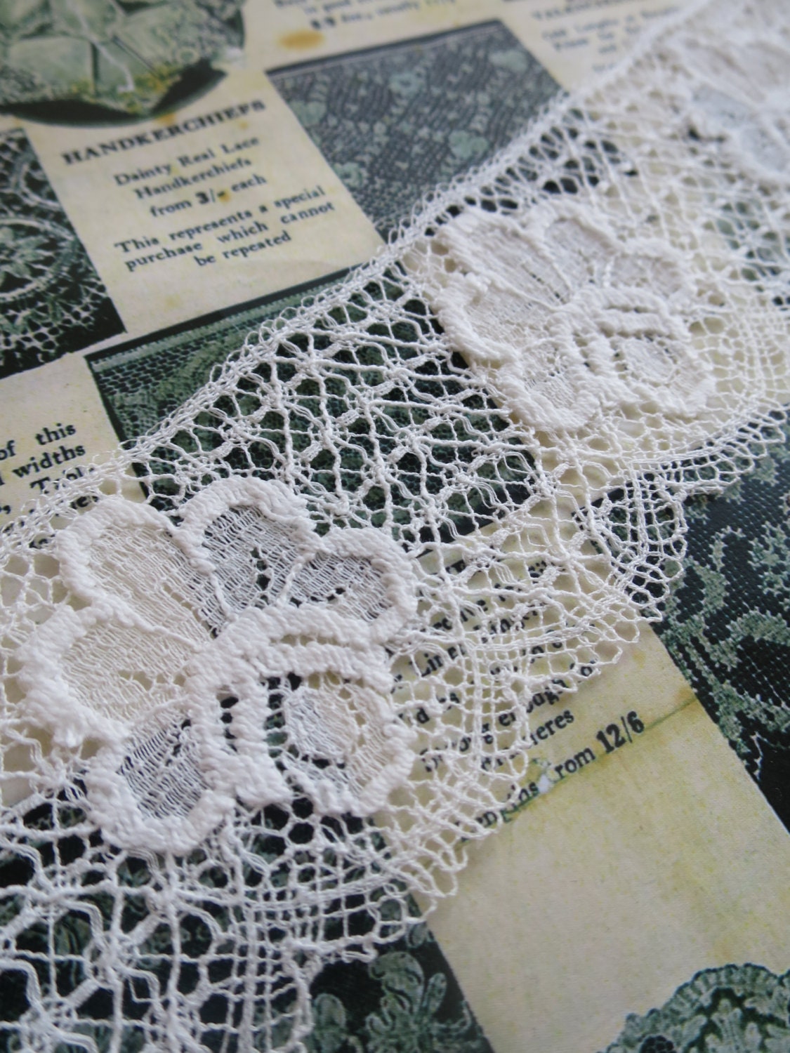 Off White English Nottingham Lace- Art Deco Rose Trellis Guipure